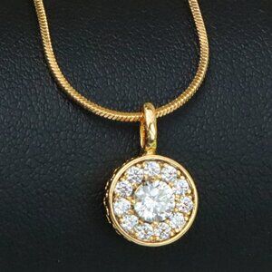 "Round White Crystal Pendant in Rose Gold Finish, XPPT1591